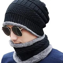 zenkova Winter Woolen Hat and Scarf Neck Scarf Warm Knit Hat Thick Fleece Lined Winter Hat & Scarf for Men Women (Combo)-picture-33