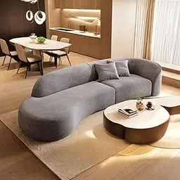 woodcrafted 110.24 inch Modern Futuristic J- Style Curved Velvet Sofa, Sectional Sofa Round Arm with Soft Pillow for Living Room, Bedroom, Hallways (Grey)-picture-13