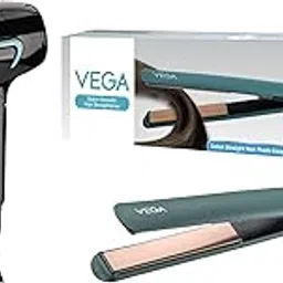 Vega Hair Dryer for Women & Men with Cool Shot Button, (U-Style Dryer 1600 Watts, VHDH-24) & Vega Salon Smooth Hair Straightener for Women with Ceramic Coated PlatesGreen-image-34