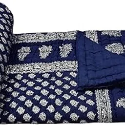 SIBLEY Cotton Single Bed Jaipuri Razai Jaipuri Blanket Ac Quilt for Winter Soft Light Weight Rajasthani Traditional Cotton Razai (55 x 85 inch) - Blue-picture-14