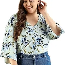 berrylush curve Women Plus Size Floral Print V-Neck Batwing Sleeves Front Button-Up Regular Top-picture-12