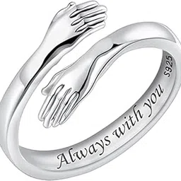 Engraved Silver-Plated Hug Hand Ring Always with You for Women/Girl's-image-2