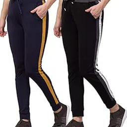 BLUECON Combo of Women's Side Striped Polyester Track Pants-picture-26