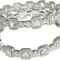 denicraas American Diamond White Bangles For Women &Girls -Bridal Indian Gift Bangle set (Pack Of 2)-picture-23
