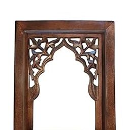 generic Antique Black Hand Carved Wooden Jharokha Wall Mirror Frame for Home & Bedroom Décor – Traditional Arch Design (12 x 9 Inch)-picture-39