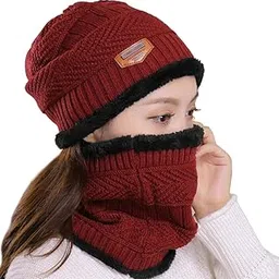 muryobao Women's Winter Accessories Set - Red Slouchy Beanie Hat & Infinity Scarf, One Size-picture-28