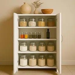 Nityam Wooden Almari Kitchen Cabinet Storage Rack Organizer with 3 Shelf, 2Door for Home Dining Room Furniture, Sideboards Cabinet, Kitchen Unit Crockery Unit Cabinet (Color-White)-picture-27