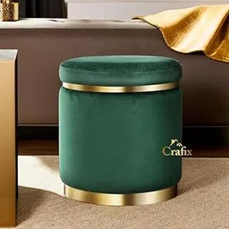 A Contemporary Round Sitting Stool with a Velvet Vanity Stool and a Soft Padded Ottoman seat for Makeup, Living Rooms, bedrooms, and Home Offices-(Green)-picture-19