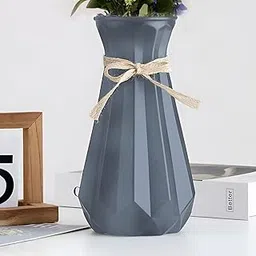 DecorTwist® Flower Vase | Plastic Flower Vases for Home Decor, Bedroom, Centrepiece Living Room, Office Decoration, Flower Pot Pampas Grass Vases (1, Grey Faceted Geometric Design)-image-63