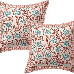 Texstylers Pure Cotton Canvas Jaipuri Hand Block Print Cushion Cover Suitable for Bed Room,Living Room,Sofa Couch (Peach White, 16x16 Inch- 2 Pcs)-picture-21
