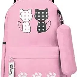velouria Cute Cat Print Backpack for Girls & Boys | Stylish School Bag with Paw Design | Casual Travel Backpack with Extra Pouch-picture-26