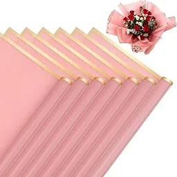 Korean Style Waterproof Floral Bouquet Wrapping Paper – Florist Supplies & Packaging Paper for Wedding, Birthday, Gift & DIY (Pink with Golden Border, 10 Sheets)-image-37