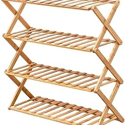 BuenoVida 4-Layer Collapsible Shoe Rack - Bamboo Multi Purpose - Folding Storage Shelf - Installation Free Organizer - Portable Wooden Stand for Home-picture-25