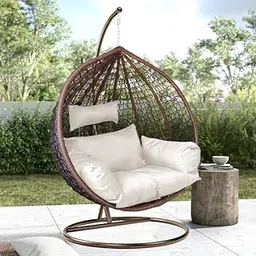 Spyder Craft Single Seater Hammock Swing Chair with Stand and Cushion for Patio Balcony Garden Terrace Living Room Relaxing Chair Powder Coated Color : Brown+White image 1