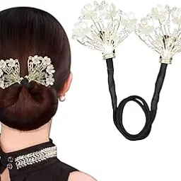 PALAY® Juda Hair Bun Accessories for Women,Quick Bun Maker for Hair,Medium Thick Clips Women White Floral Rhinestone Style Accessories Twist Clips Daily Party-picture-13