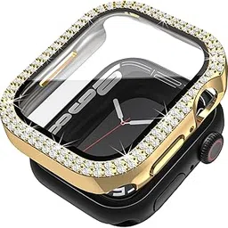 OBOE Bumper Case with Screen Protector Compatible with 41mm Apple Watch iWatch Series 9 8 7 Two Line Bling Diamond Cover (Gold)-image-88
