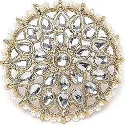 karatcart Gold Plated Round Floral Kundan Cocktail Ring for Women-picture-42