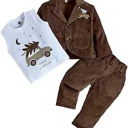 Boys Full Sleeves Brown 3-Pc Car Cotton Pants Set-image-5