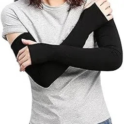 EmmEmm Protection thumb hole blackyy Arm Sleeves, Hand Socks for Men and Women (Unisex) Used for Driving, Hiking Black-picture-50