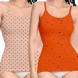 Women’s Printed Cotton Camisole Top – Stylish Sleeveless Spaghetti Tank, Trendy Crop Vest for Girls & Ladies, Summer Casual Wear,Comfortable Regular Wear-Pack of 2-image-18