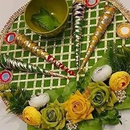 AB Handmade Decorative Mehndi Thali/Platter Thali, Shaadi Decor, Home Decor, Handmade Plate Decoration (Wood, Multicolor)-image-64