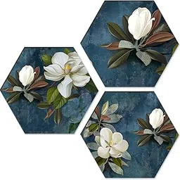 PAPER PLANE DESIGN Floral Wall Painting For Living Room Hexagonal Set of 3 (E)-picture-31