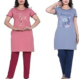 clint Night Suits for Women, Pyjama Set for Women, Cotton Blend Night Suit for Women, Night Wear for Women, Lounge Wear Set for Women - Printed Shirt & Pyjama (Pack of 2)-picture-33