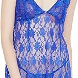 clovia Women's Lace Sheer Mid Thigh Length Babydoll With Matching Thong-picture-16