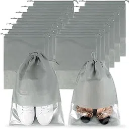 18 PCS Shoe Travel Bag, Portable Transparent Household Dust-Proof Storage Shoe Bags, Non-Woven Fabric With Drawstring Sports Shoe Bags, Home Shoes Storage Organizers for Men And Women Size, Grey, Shoe Bags for Travel-image-17