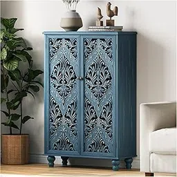 Goldview Furniture Solid Wood Accent Cabinet with Doors, Adjustable Shelf, Gold Legs Sideboard Buffet for Living Room & Kitchen, White (Antique Blue, 1 Piece)-image-68