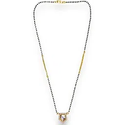 accessher Gold Tone Dazzling White Stone Mangalsutar Jewellery Necklace | Stunning Black Bead Wedding Mangalsutar | Locket With Chain | Jewellery for Women and Newly Weds-picture-33
