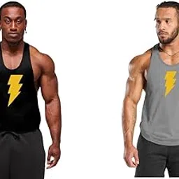 oiin Gym Vest Workout Tank Top Set, 2 Pack, Men's Fitness Muscle Shirts Multicolour S M L XL XXL XXXL blackgreygrey31julyt001-picture-13