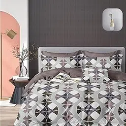Slazie Bedding Set Combo of Double Bed Duvet Cover Set with Fitted Bedsheet & 2 Pillow Covers | 300 TC Cotton Fabric | Zipper Closure |All Round Elastic|Stylish Prints|Coffee Geometric-picture-14