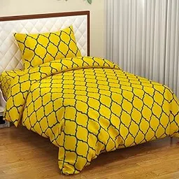 Trance Home Linen 200TC 100% Cotton Printed Zippered Single Size Duvet Cover/Blanket/Quilt | Comforter Cover/Razai Cover | with 1 Pillow Cover (60 x 92 Inch | Dori Mustard Yellow)-picture-20