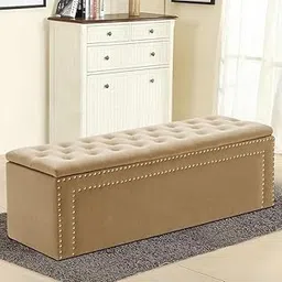LEGACY OF COMFORT Roman Velvet Upholstered Ottoman Ripit with Storage 2 Seater Sofa Storage Box Footstool Toy Chest Shoe Bench Seats and Bed End Storage (Golden)-image-61