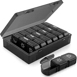 Pill organizer 3 times a day portable travel pill box 7 day with large compartments moisture-proof Pill Dispenser Supplement for vitamin, Medicine, pills for Morning, Noon & Night (Medicine Organizer Box)-picture-24