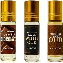 Zenorix Pack of 3x6ml Chocolate, White Oud And Oud Attar Perfume Combo for Men & Women | Long Lasting Alcohol-Free Perfume Oil | Arabic Attar Roll-On | Non-Alcoholic Natural Fragrance Gift Set-image-1