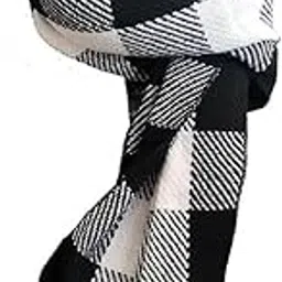 glossicle Unisex Woolen Muffler for Winter | Black & White Check Pattern Scarf | Soft Warm Fur Lined Neck Muffler for Men & Women | Stylish Winter Wear Accessory-picture-45
