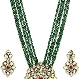 i jewels 5 Layered Onyx Crystal Beads Alloy Necklace Jewellery Set Glided With Uncut Polki Kundan for Women & Girls (ML269)-picture-19