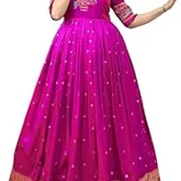 liveswag Jacquard Silk Paithani with Silk Full Upto Bottom Lining Long Gown/Maxi/Dress for Festival Or Function Use (Alterable L to XL Margin Size)-picture-38