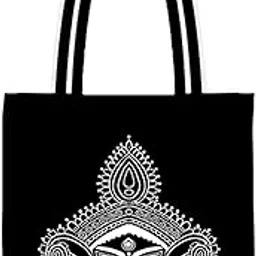 Sentoor Kartoon Durga Goddess Cotton Black Tote Bag - Large Canvas Shopping Bag for Women, Hindu Religious Print Eco-Friendly Reusable Handbag Best For Shopping, Travel, Work, Beach, Office, College-picture-43