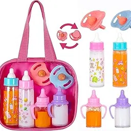 fash n kolor My Sweet Baby Disappearing Doll Feeding Character Playset | Baby Care 4 Piece Doll Feeding Set For Toy Stroller | 2 Milk & Juice Bottles With Toy Pacifier For Baby Doll-picture-41