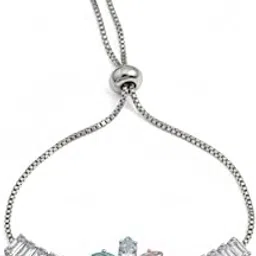 Adjustable Crystal Bracelet with Pastel Floral Design, Silver Chain, Baguette CZ Stones, Pink Blue Mint Accents-image-51