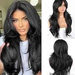 VIEWS Full Head Long Synthetic 24 Inch/Hair Wig/Natural Looking/Stylish Wig for Women (Black)-picture-41