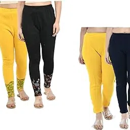 IndiWeaves Women Wollen Warm Trouser Pants and Wollen Printed Leggings for Winters (Yellow,Black,Yellow,Navy Blue,38) Pack of 4-picture-12
