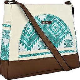 ensac Women's Premium Cotton/Full Sling Shoulder Bag | Ladies Purse Handbag | Special & Luxury Gift (SLING-U LEAF-DARK BROWN) image 1
