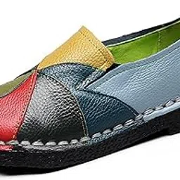 trsorini Women Casual Loafers Shoes Comfortable Multi Color Stitching Leather Slip on Shoes for Lady Soft Sole Flat Driving Walking Dress-picture-42