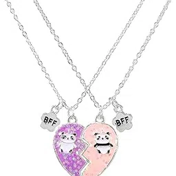 caiyao Valentine's Day 2-3Pcs Cute Magnetic Half Broken Heart Koala Panda Engraved BFF Pendant Best Friend Necklace for Women Girl Men Boy Lovely Love Heart Necklace Friendship Couple Forever Jewelry-picture-49