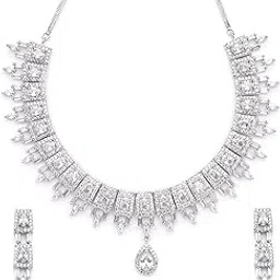 karatcart Silver American Diamond Studed Choker Necklace Set-picture-26