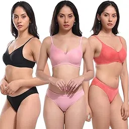 mk stylish Cotton Balconette Non Padded Bra Panty Set Women Everyday Lingerie Set| Push up Bra Panty Set|Panty Bra Set for Women Pack of 3-picture-52